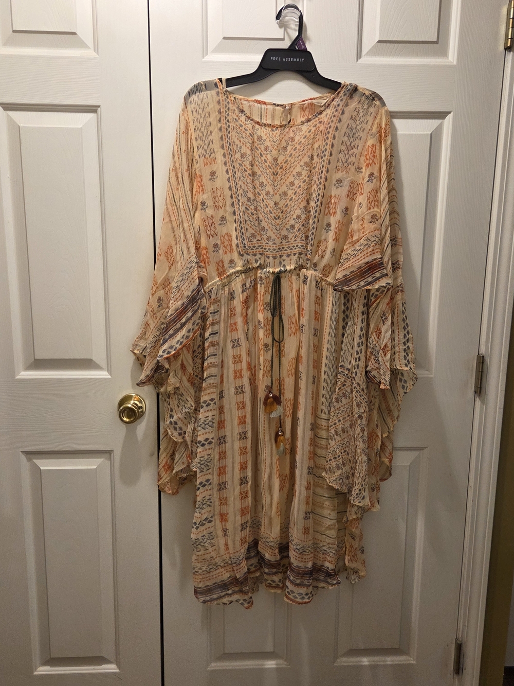 Soft Surroundings Cream and Peach Boho Tie-Waist Midi Dress